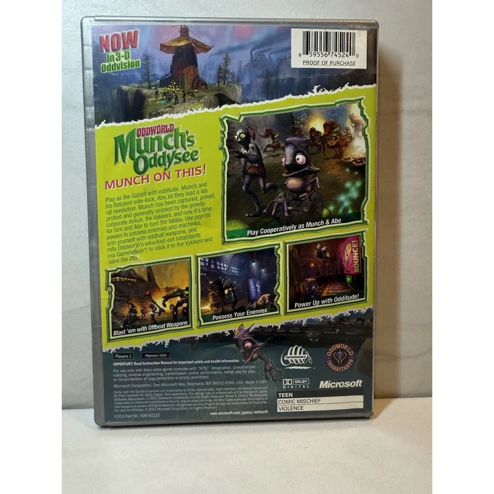 Oddworld Munch's Oddysee‎ Microsoft Xbox Platinum Hits Action Adventure Game